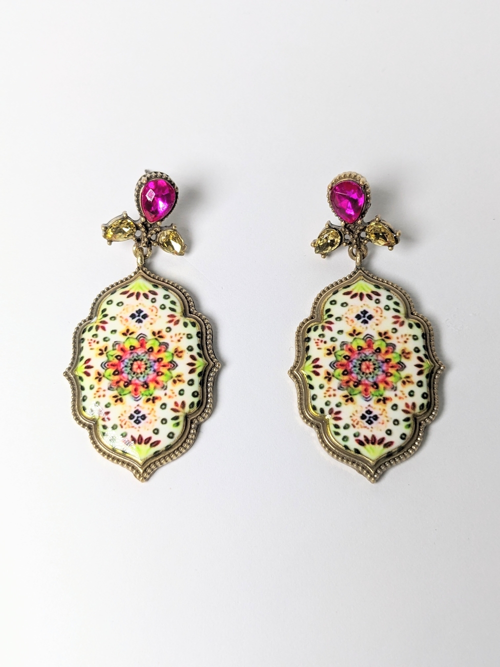 Pink Crystal & Enamel Floral Earrings